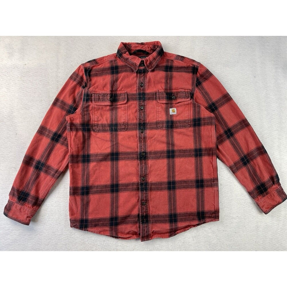 Carhartt Men’s Medium Loose Fit Heavyweight Long Sleeve Red Plaid Flannel Shirt